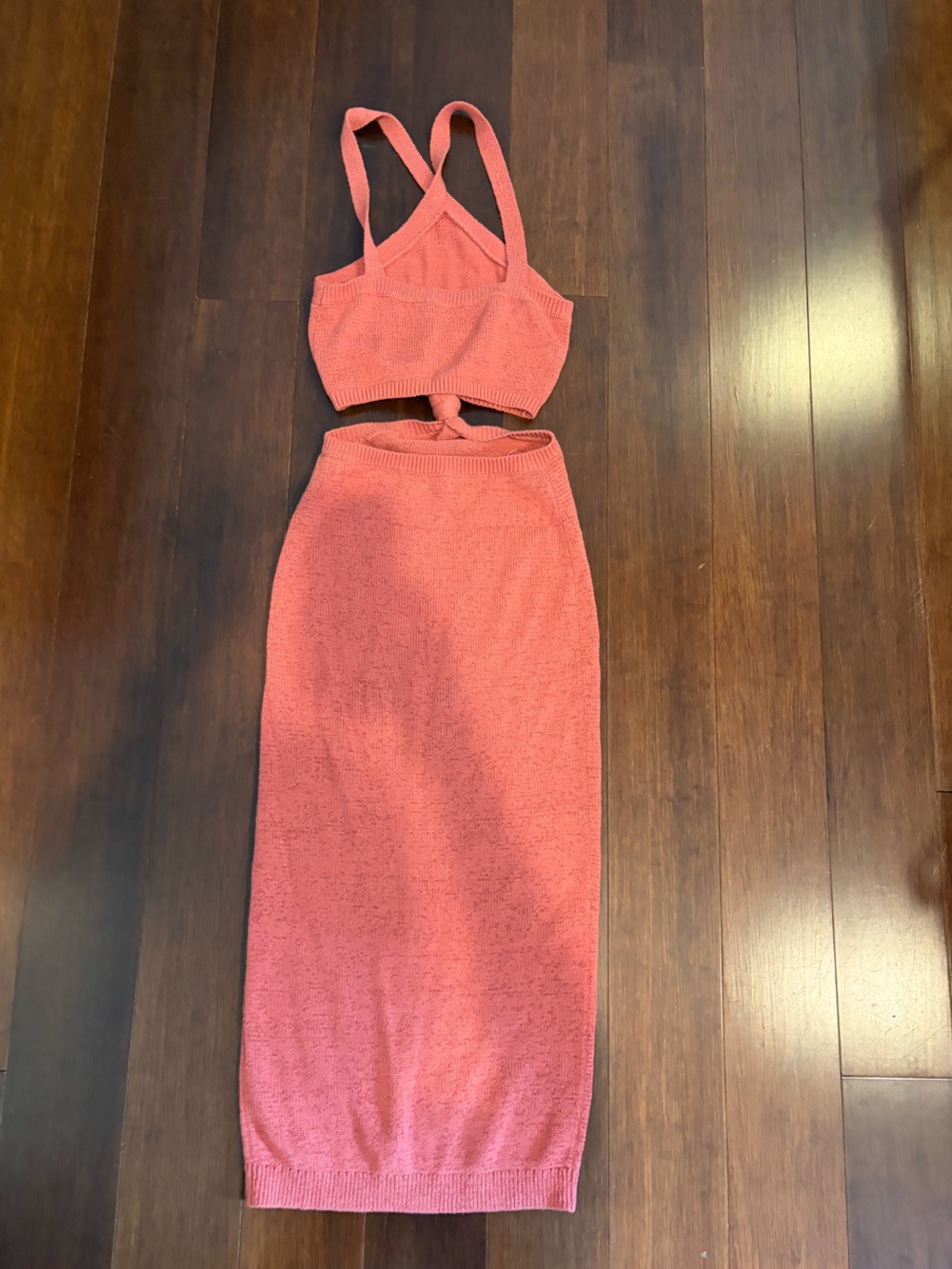 Express Coral Knit Halter Top side cutouts Knit Midi Dress